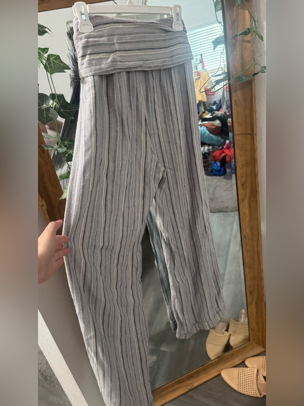 FREE PEOPLE Linen Striped Wide Leg Fold Over Pants - Picture 6 of 7